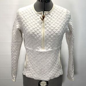 Guideboat Womens Quilted The J'Adore Jacquard Knit Half Zip Sweater in Oatmeal S